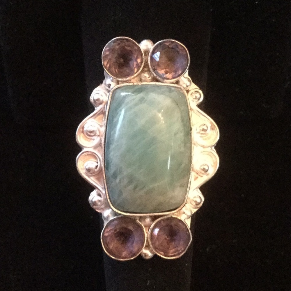 Unusual, Unique Genuine Amazonite & Amethyst Ring